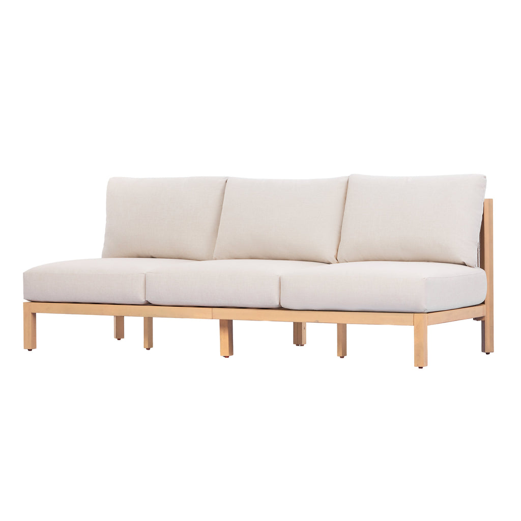 73.23" Outdoor Acacia Wood Frame Three-Seater Sofa