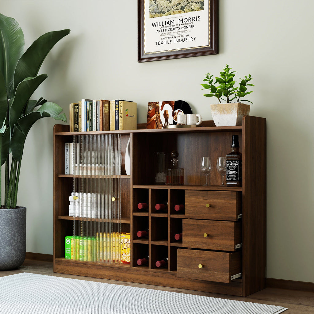 Sideboard With 2 Sliding Striped Glass Doors