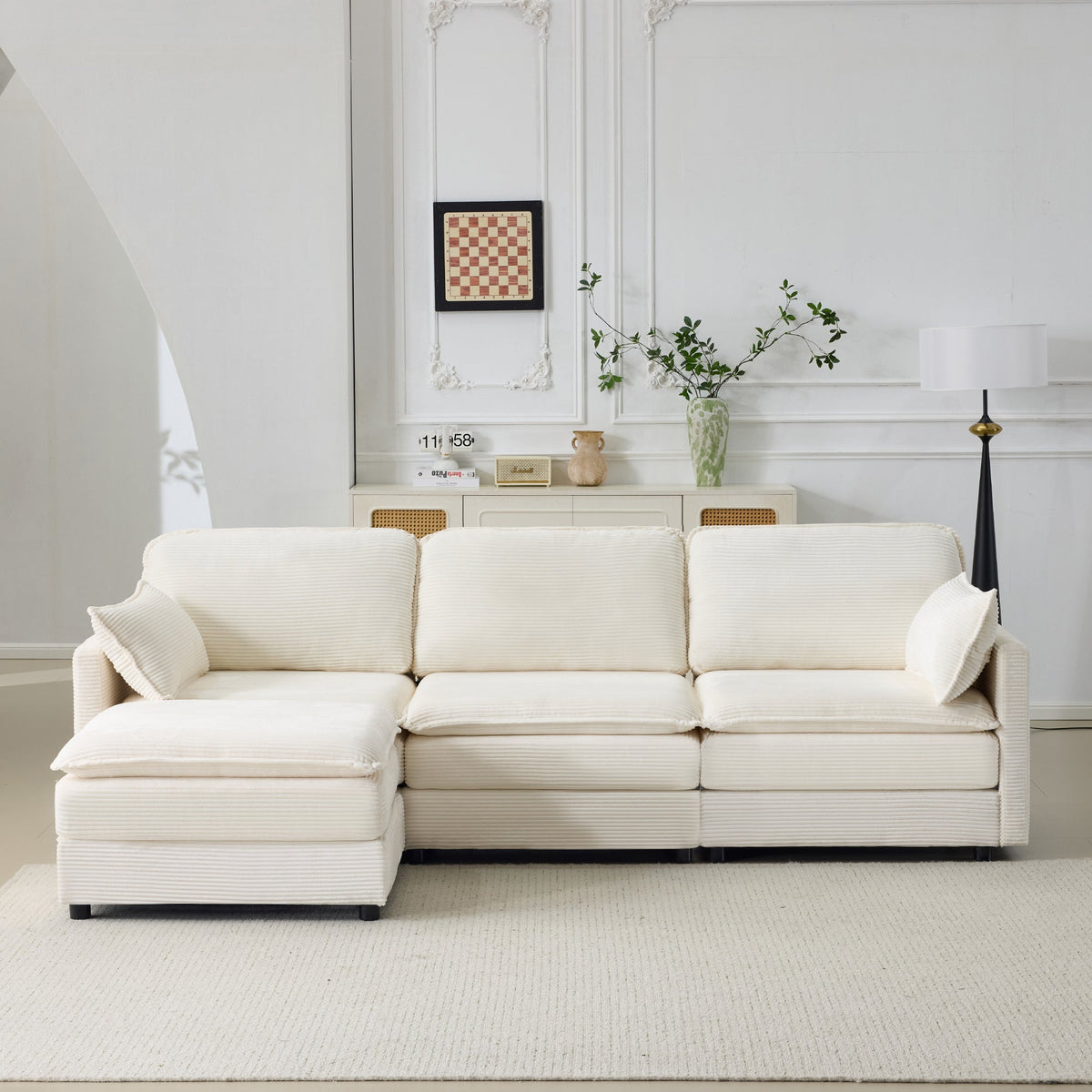 104" Plush Cloud 3 Seater Sofa: Modular 3 Seater Sofa + Ottoman