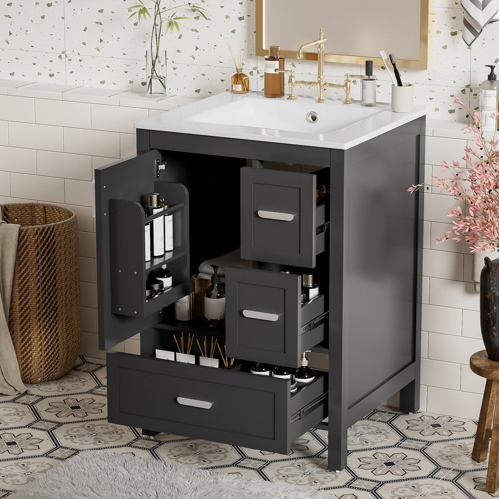 Modern 24-Inch Bathroom Vanity with Ceramic Sink