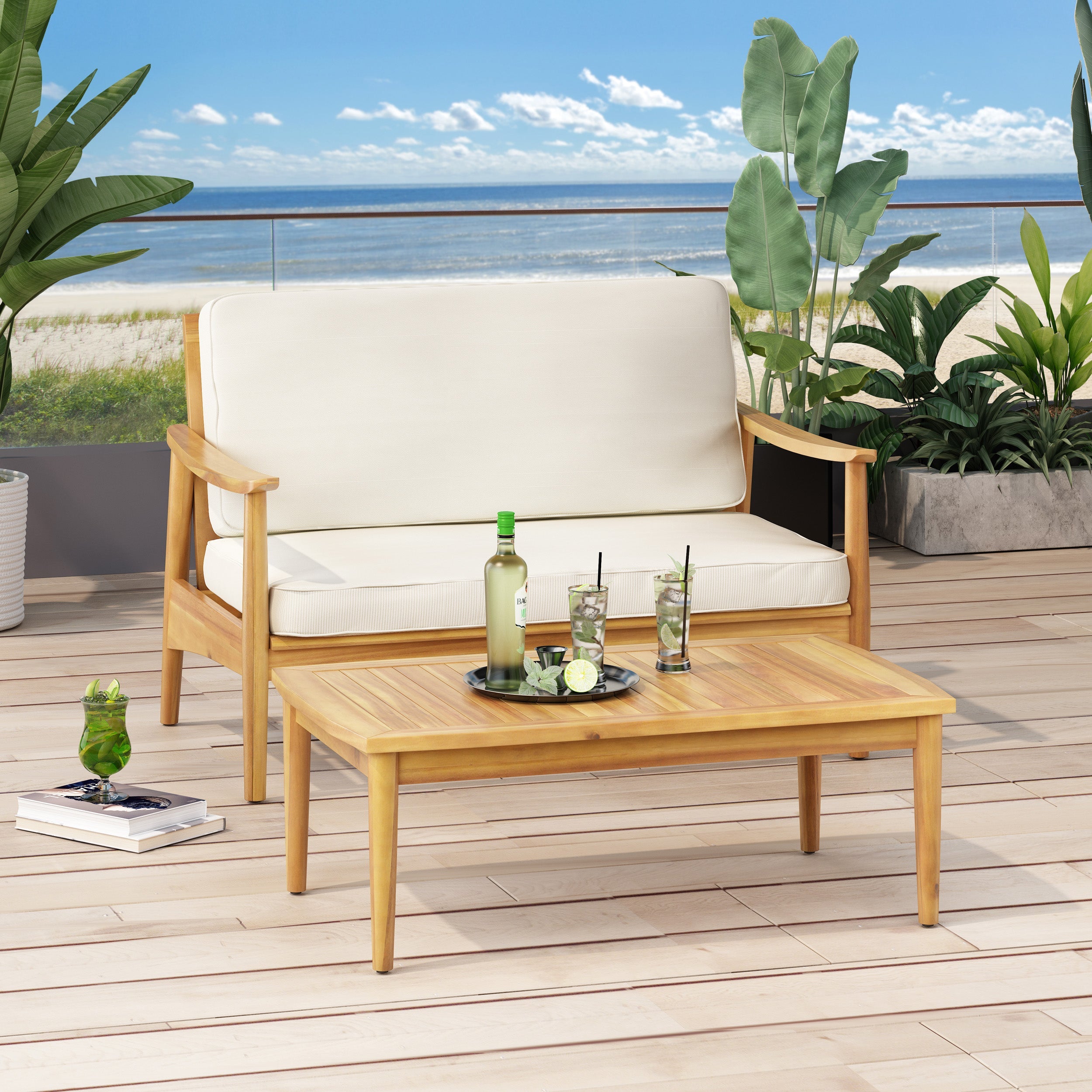 Patio Loveseat and Coffee Table Set with Cushions
