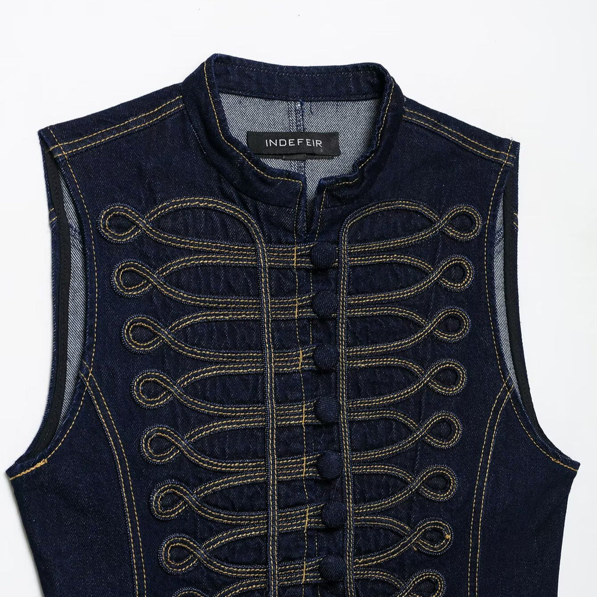 Denim Vest With Knot-detail Topstitching