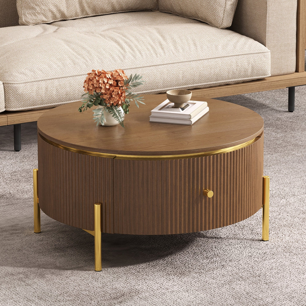 Modern Round Coffee Table with 2 Large Drawers