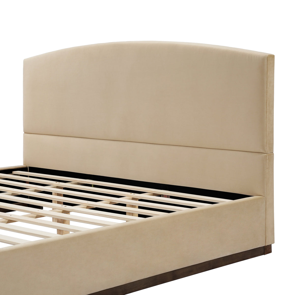 King Size Upholstered Bed Frame With Velvet Fabric Thick Headboard