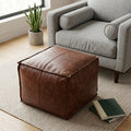 Brody 18 Inch Wide Square Top Stitch Pouf in Distressed