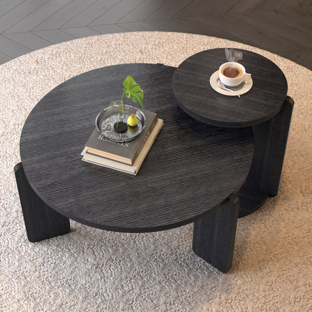 Nesting Round Wood Coffee Table with End Table Set of 2