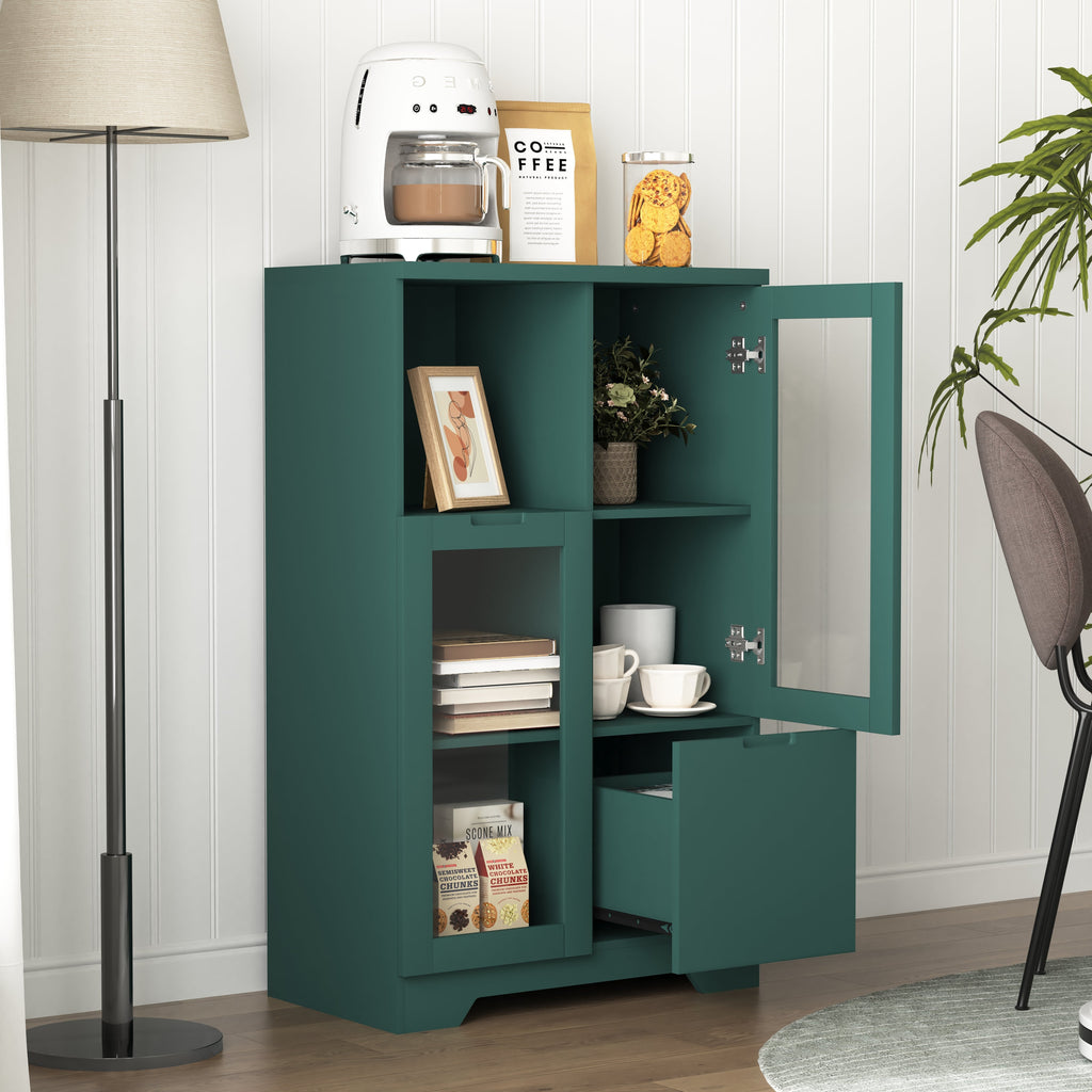 MDF Painted Cabinet with Glass Doors and Drawer