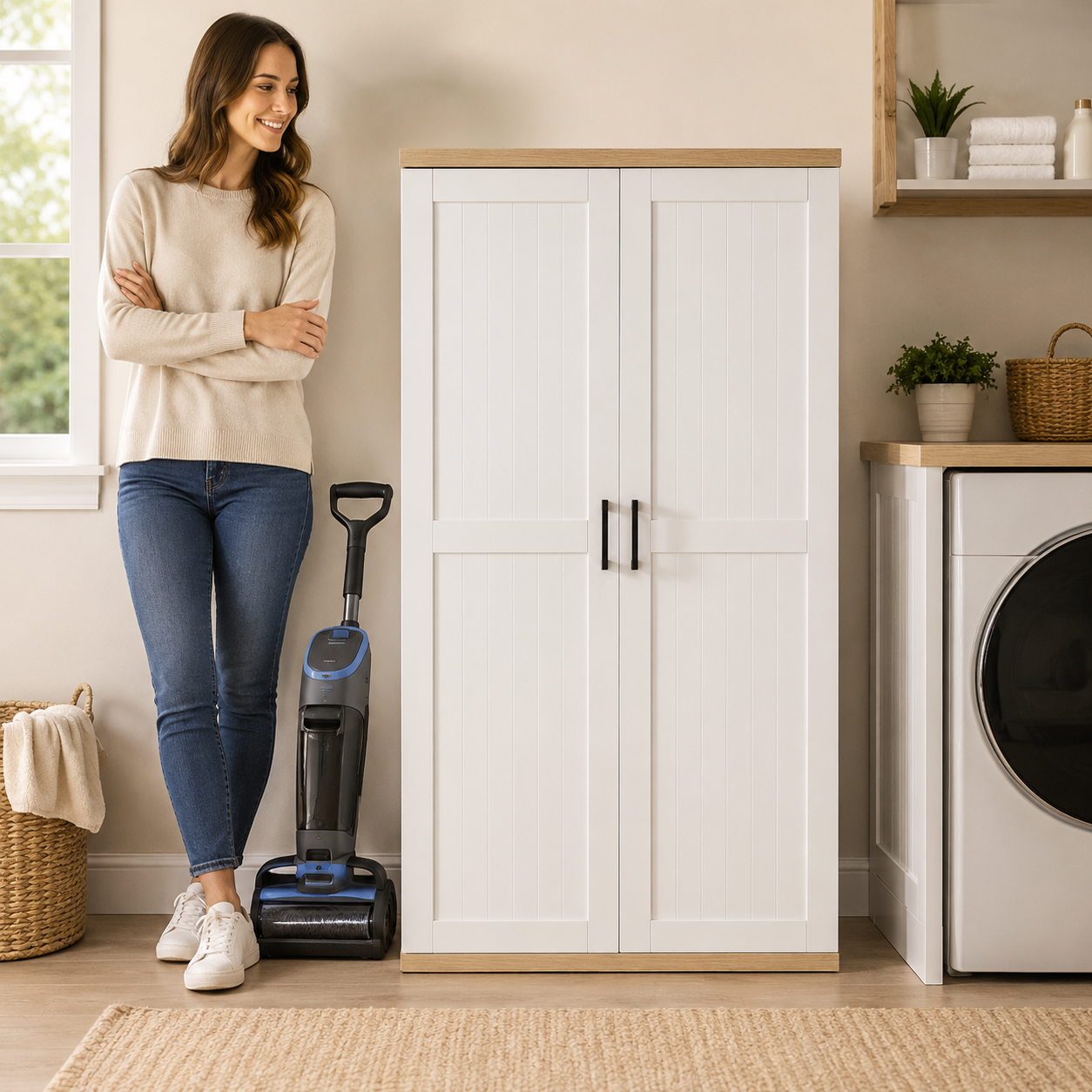 55.1" Tall Wooden Vacuum Storage Cabinet