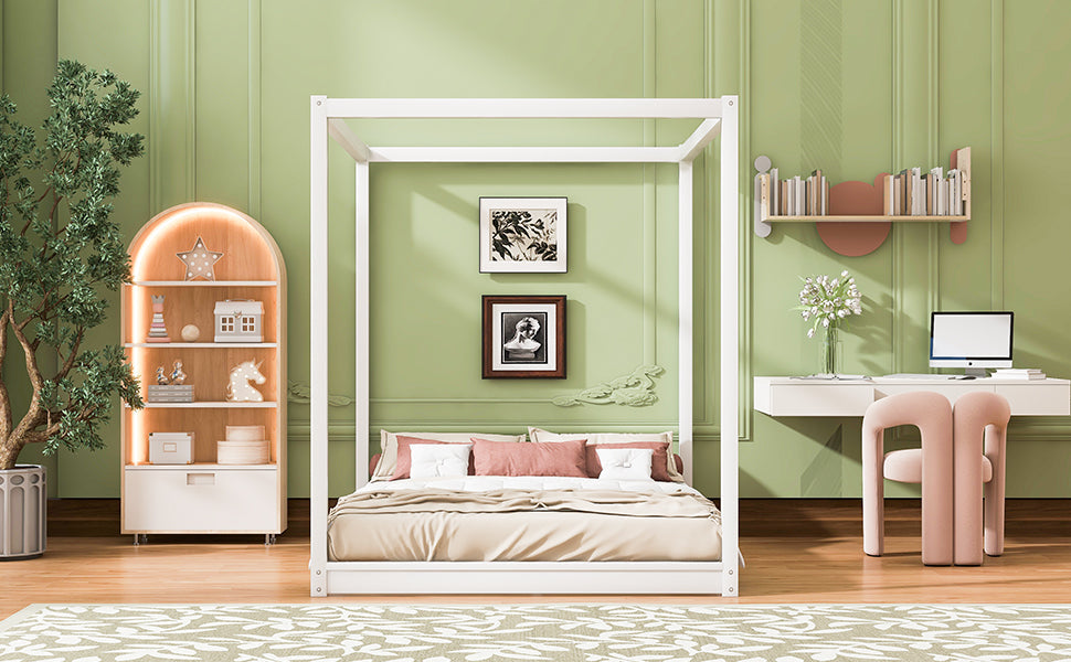 Queen Size Canopy Platform Bed with Support Legs