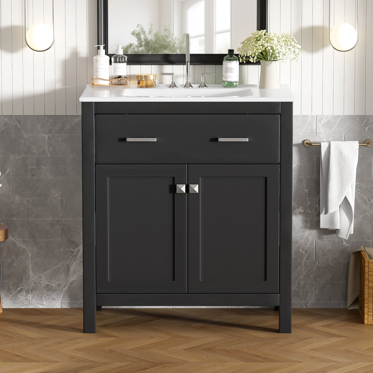 30" Bathroom Vanity with Ceramic Sink - Modern