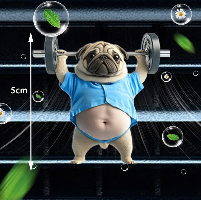 Cute Weightlifting Puppy Flat Acrylic Car Air Vent Perfume Clip Decoration
