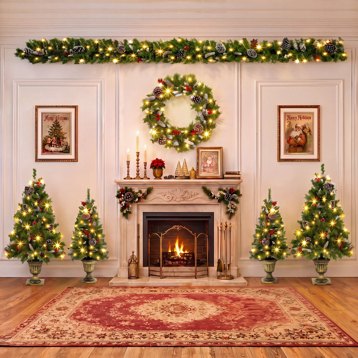 6-Piece Christmas Tree Set – 4 Trees, Wreath, and Garland