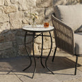 Outdoor Round Side Table with Mosaic-Style Top and Curved Iron Legs
