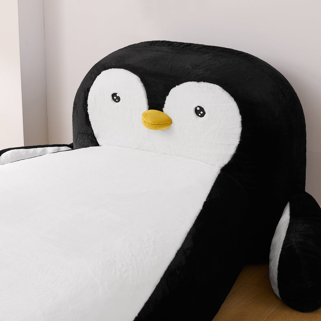 Twin Size Fluffy Faux Fur Penguin Shaped Bed Lounger Chair