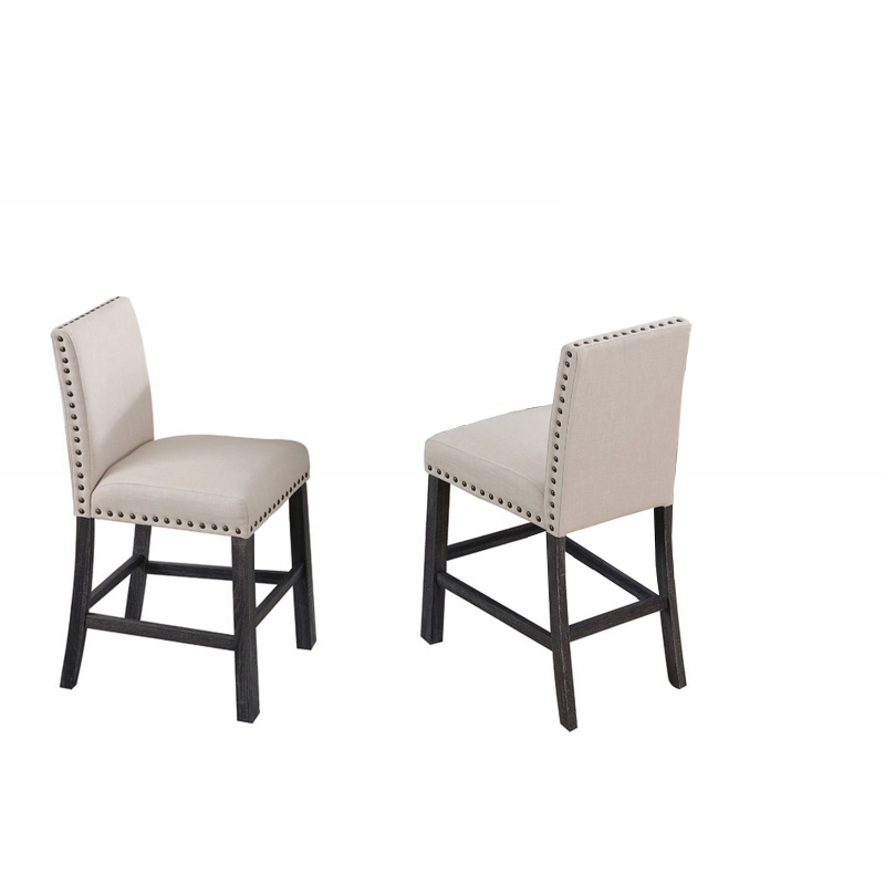 Upholstered Counter Dining Chair Set of 2, Nailhead Trim, Antique