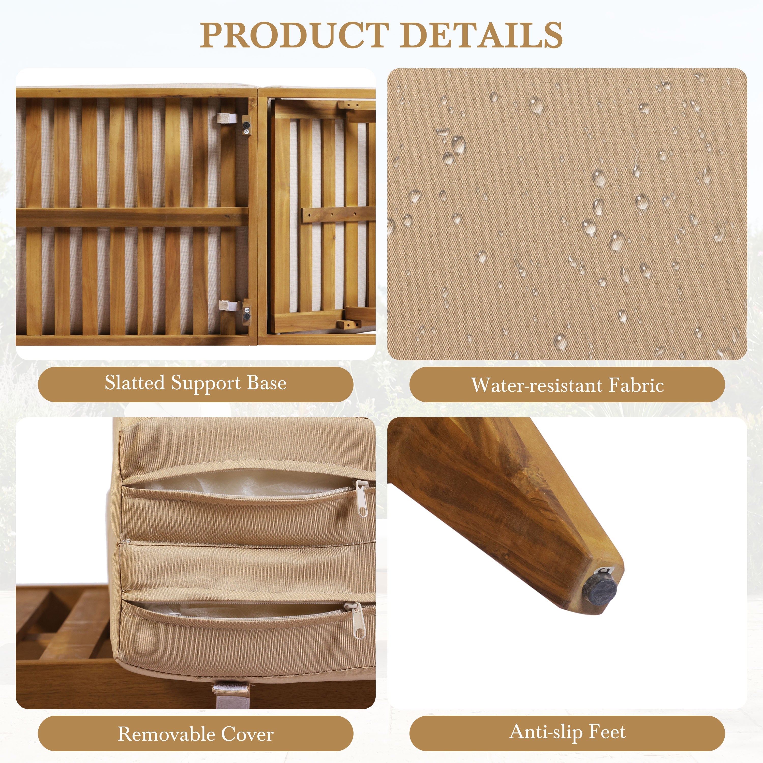 TOPMAX Acacia Wood Chaise Lounge