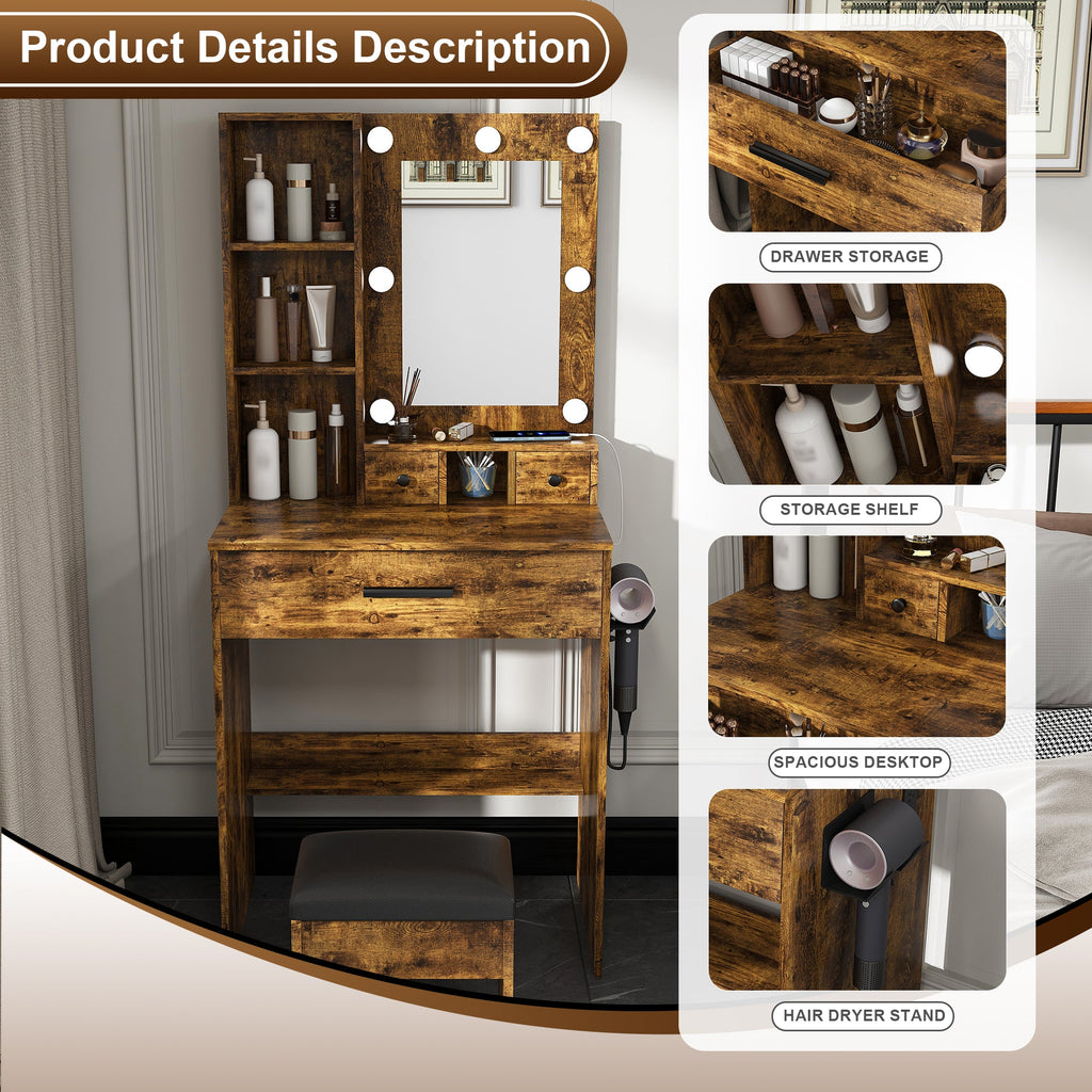 Vanity Table with Mirror & Adjustable LED Lights