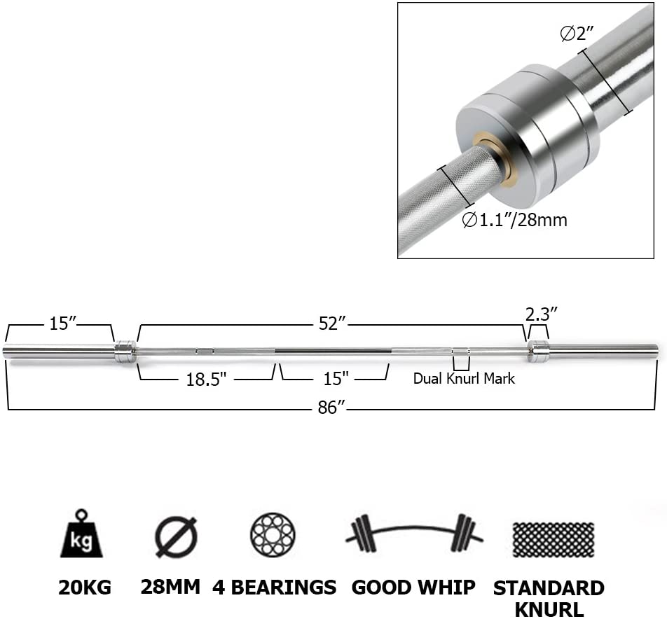 Solid Barbell Bar for 2" Olympic Plates