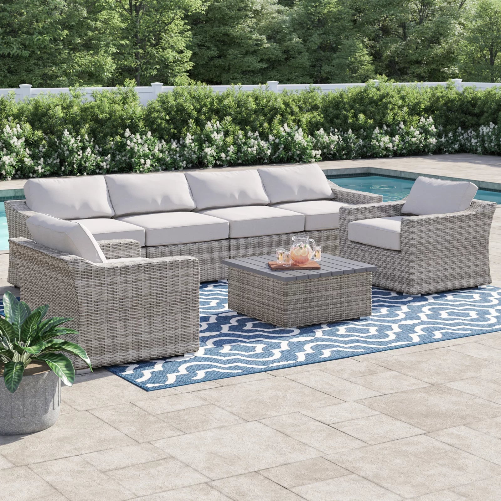 Fully Assembled 6-Person All-Weather Wicker Sectional Seating Group