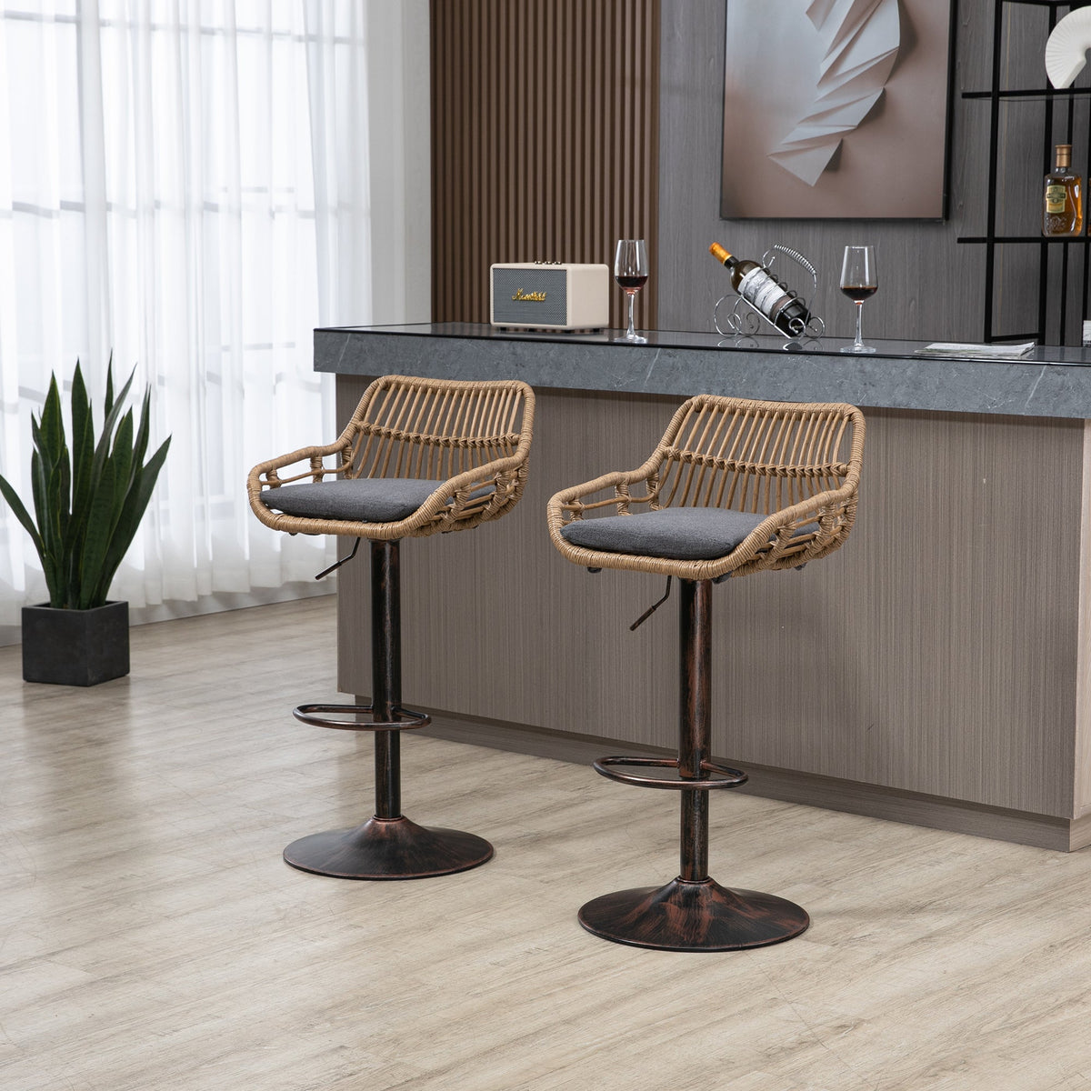 Modern Swivel Bar Stools Set of 2 Adjustable Counter Height Chairs