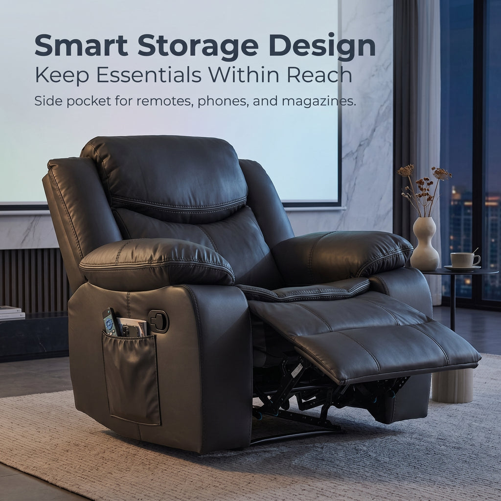 Grey Air Leather Recliner Chair With Vibration And Heating