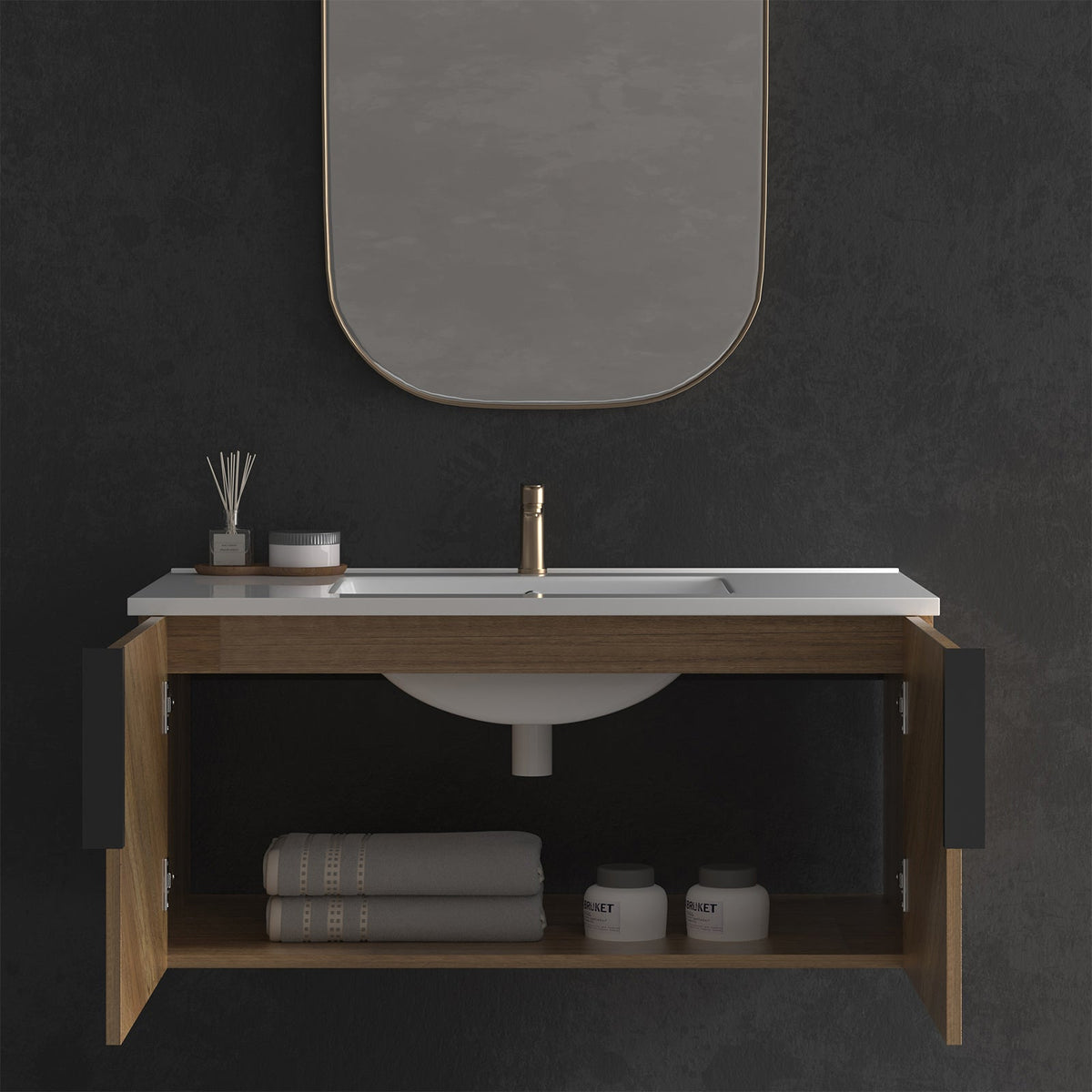 36 Inch Wall-Mounted Bathroom Vanity with 3D Fluted Panel