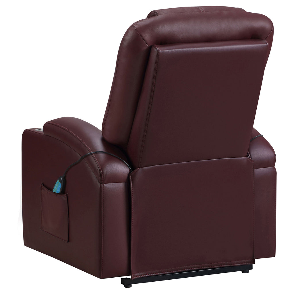 Macklin Wine Upholstered Power Lift Massage Recliner