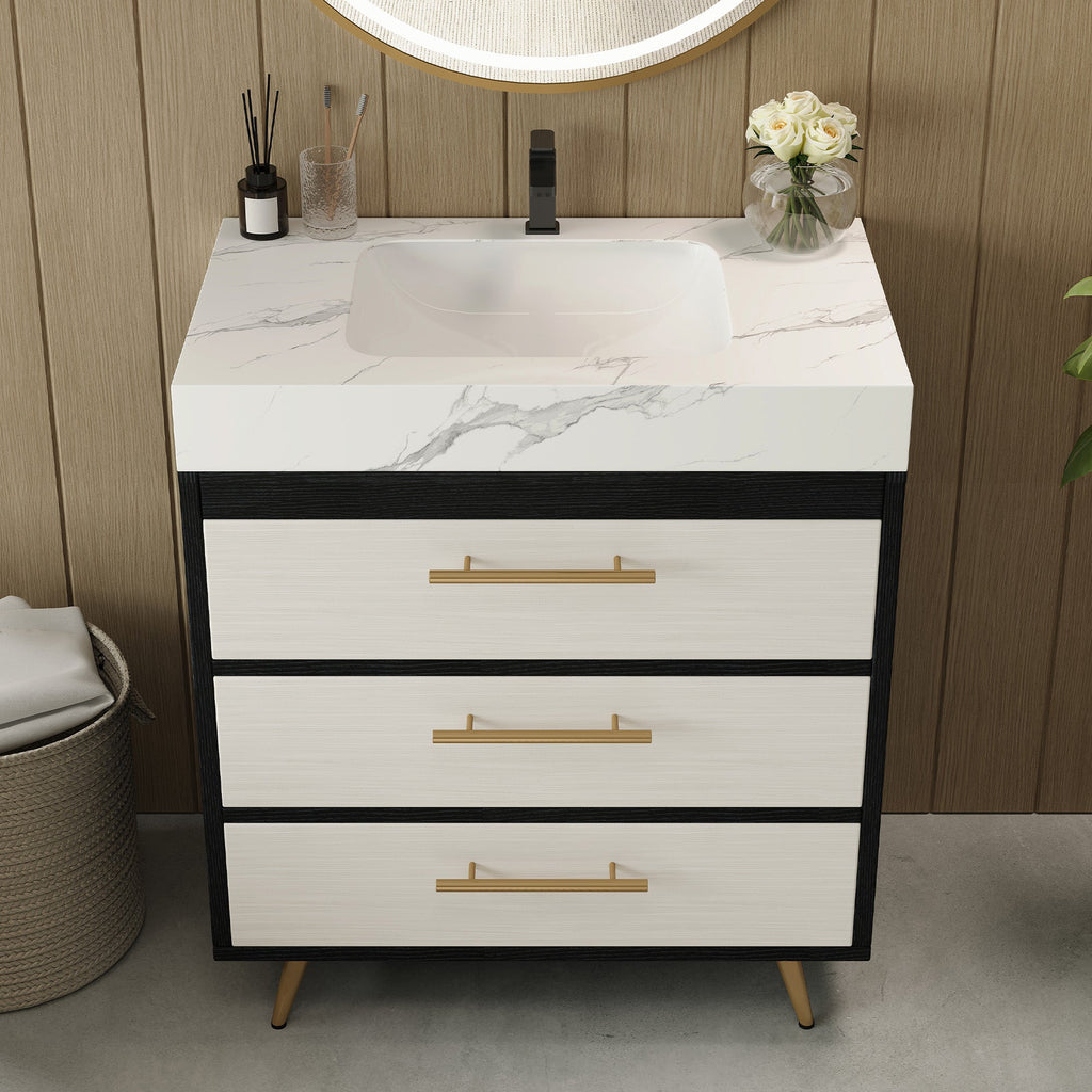 Modern Free-Standing Bathroom Vanity with Ceramic Vessel Sink
