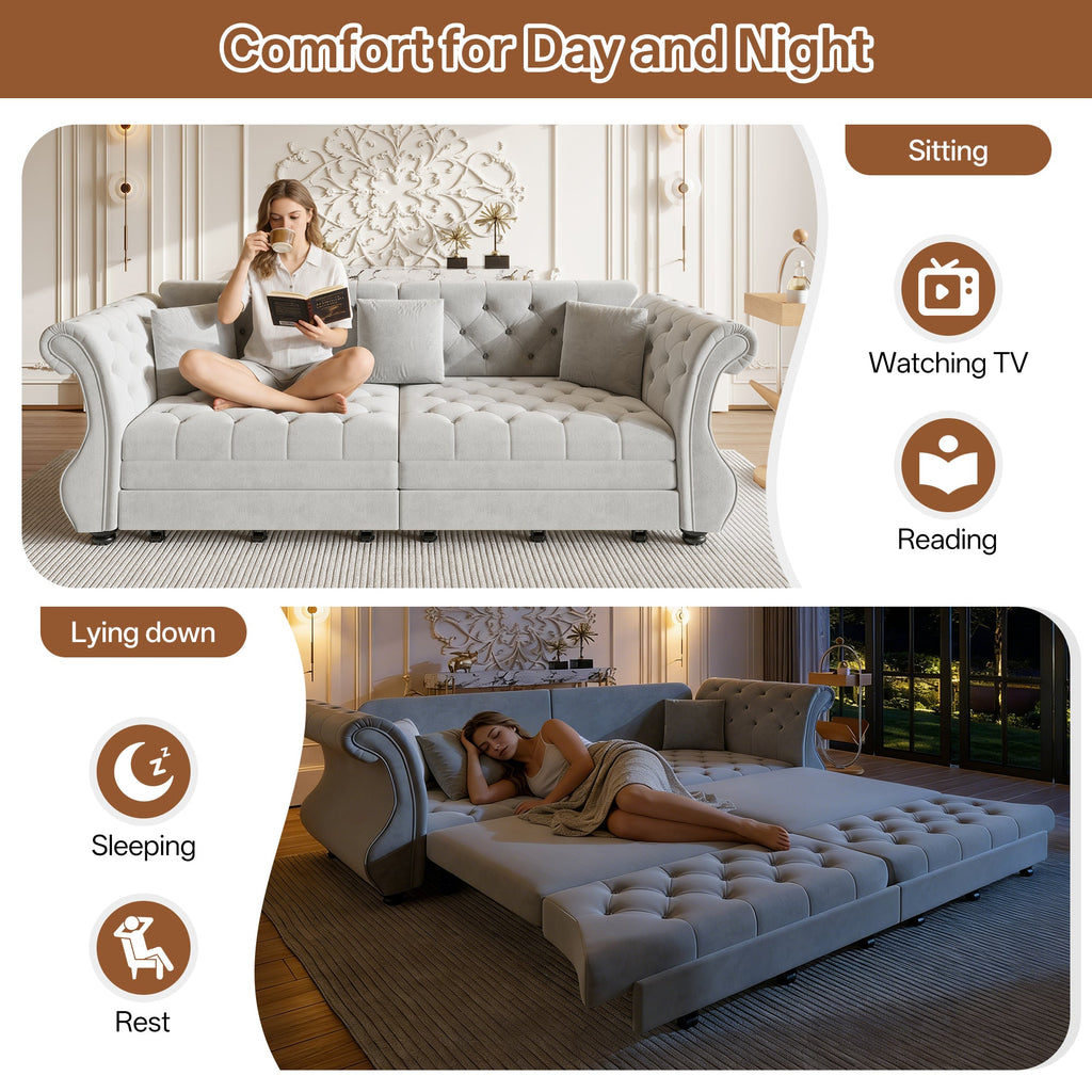 97.6" Oversized Chesterfield Pull Out Sofa Bed