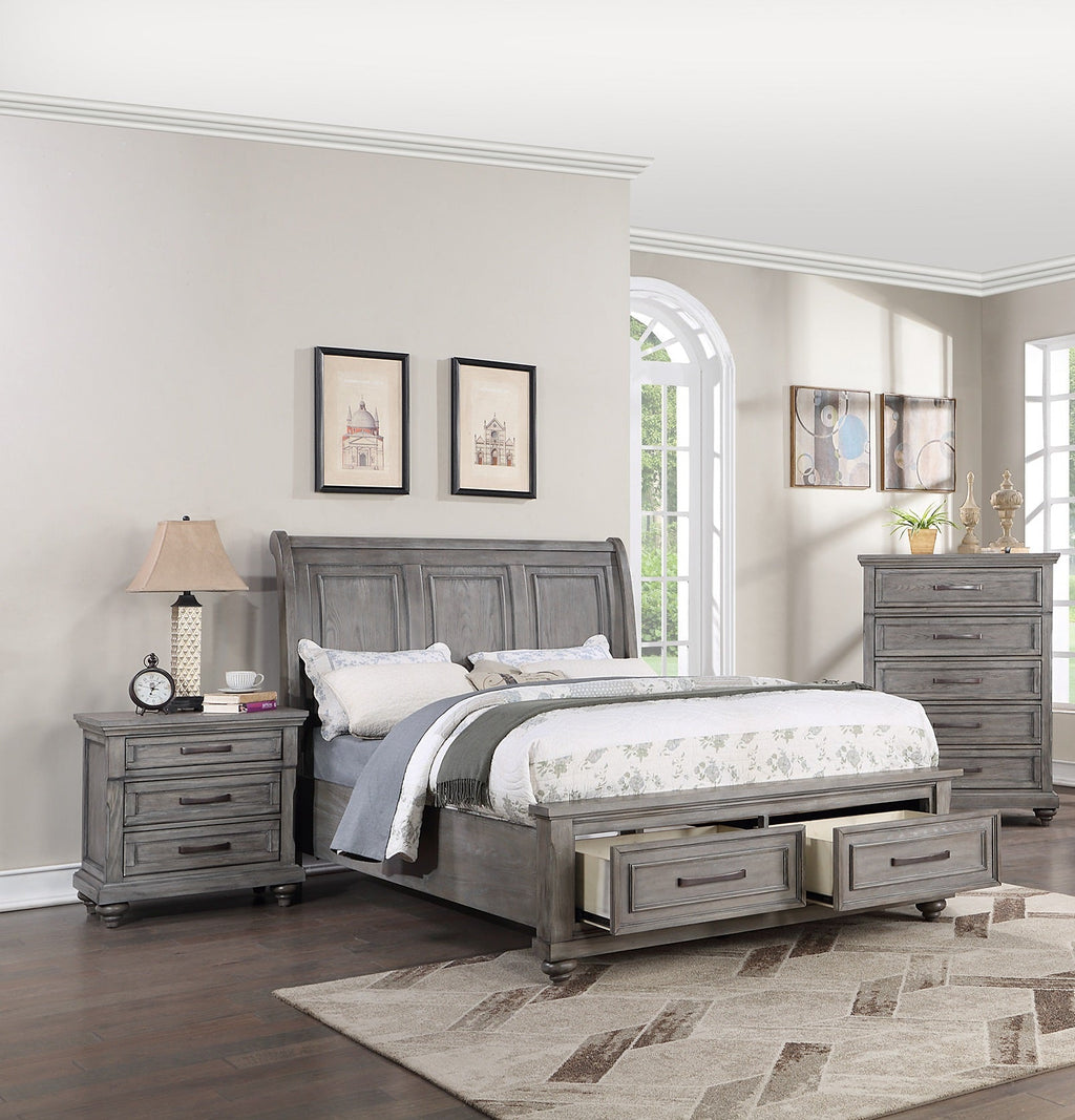 Vintage Queen Size Bed with Underbed Drawer and Nightstands