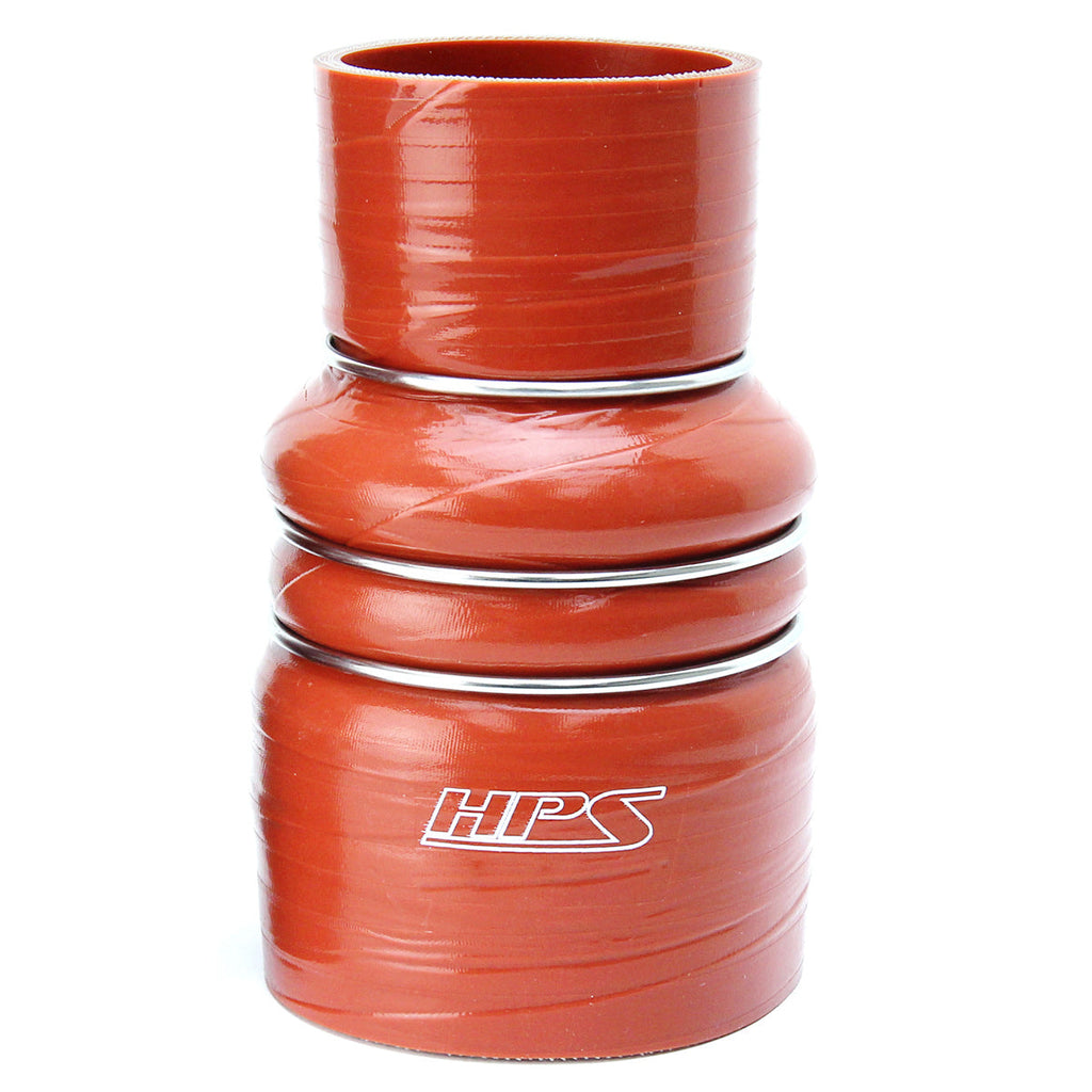 HPS Performance Products HPS 3-1/2" - 4" ID, Silicone Charge Air Cooler CAC Hose Double Hump Reducer Coupler Bellow Hot Side, Ultra High Temp 4-ply Aramid Reinforced, 89mm - 102mm ID