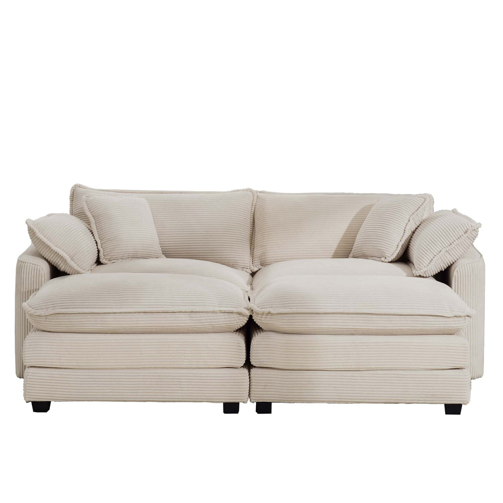 Corduroy Two-Seater Sofa with Ottoman