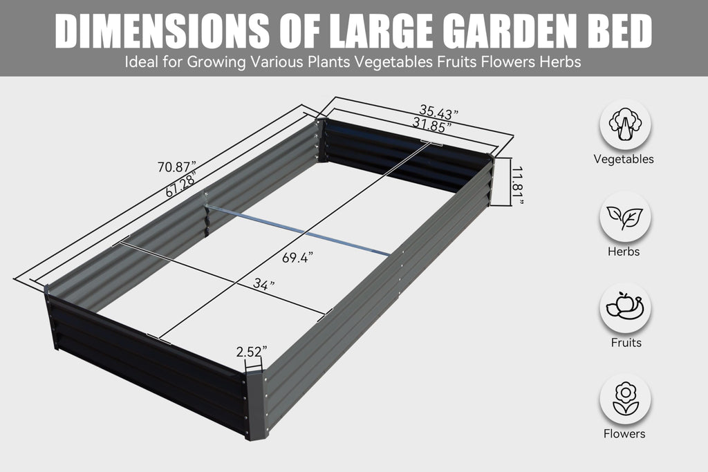 6x3x1ft Galvanized Raised Garden Bed