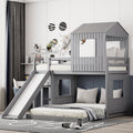 Wooden Twin Over Full Bunk Bed, Loft Bed with Playhouse