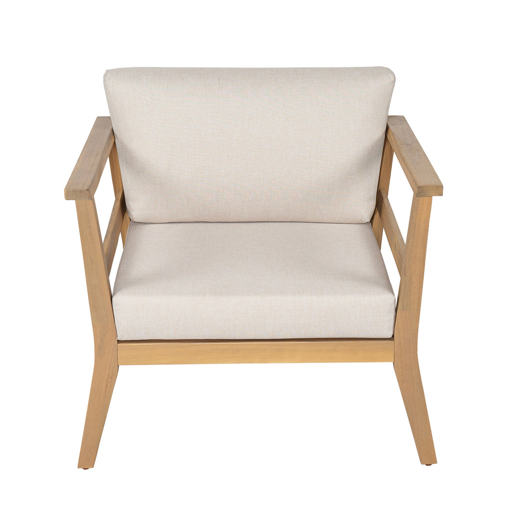 Outdoor Club Chair with Arms - Acacia Wood Arm Chair with Cushion