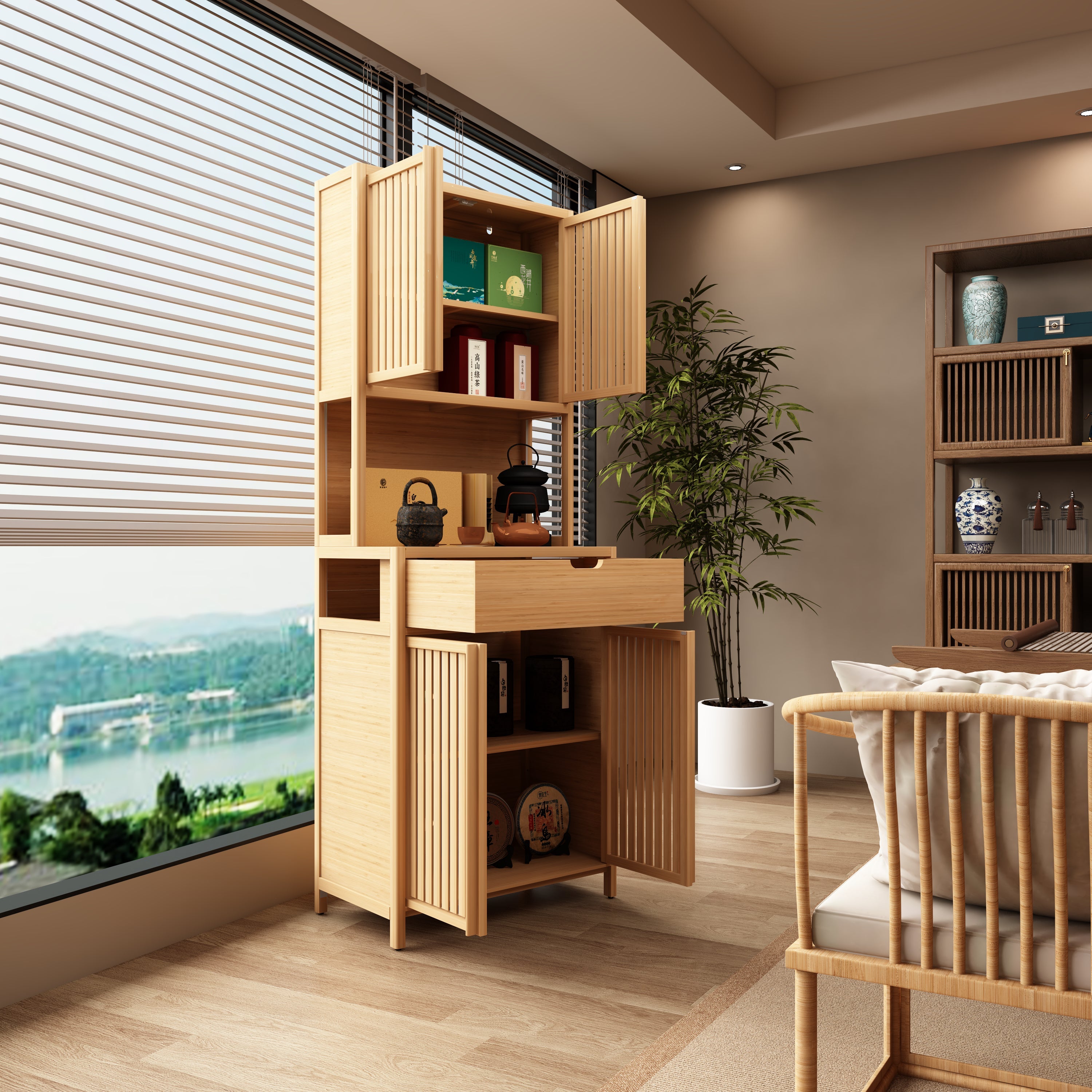 Double-Door Bamboo High-Capacity Storage Cabinet