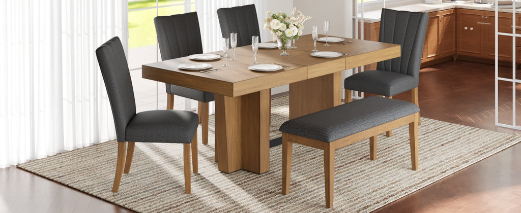 TOPMAX Farmhouse 78.1-Inch Extendable Wood Dining Table Set