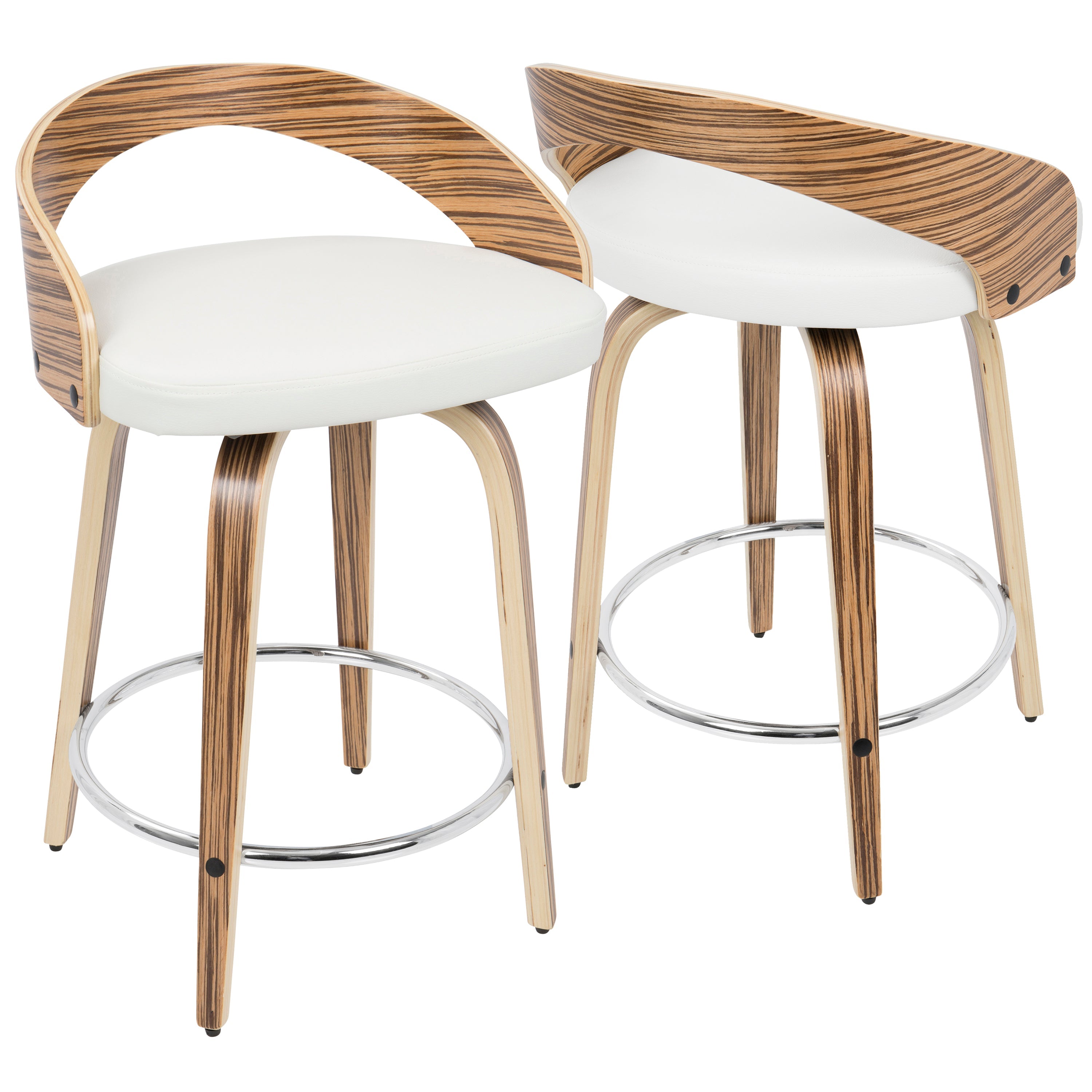 Mid-Century Modern Counter Stool with Swivel in Zebra Wood