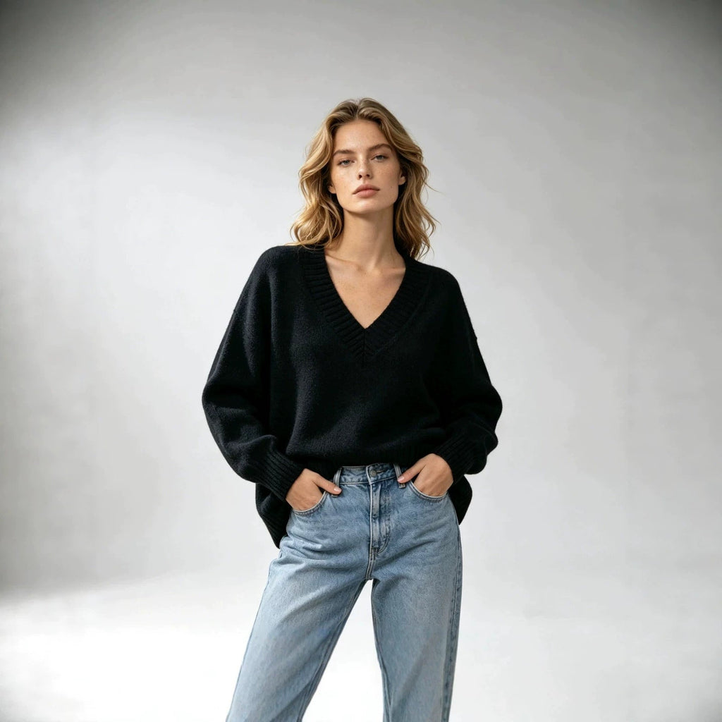 Women's Loose-fit V-neck Casual All-match Knit Sweater