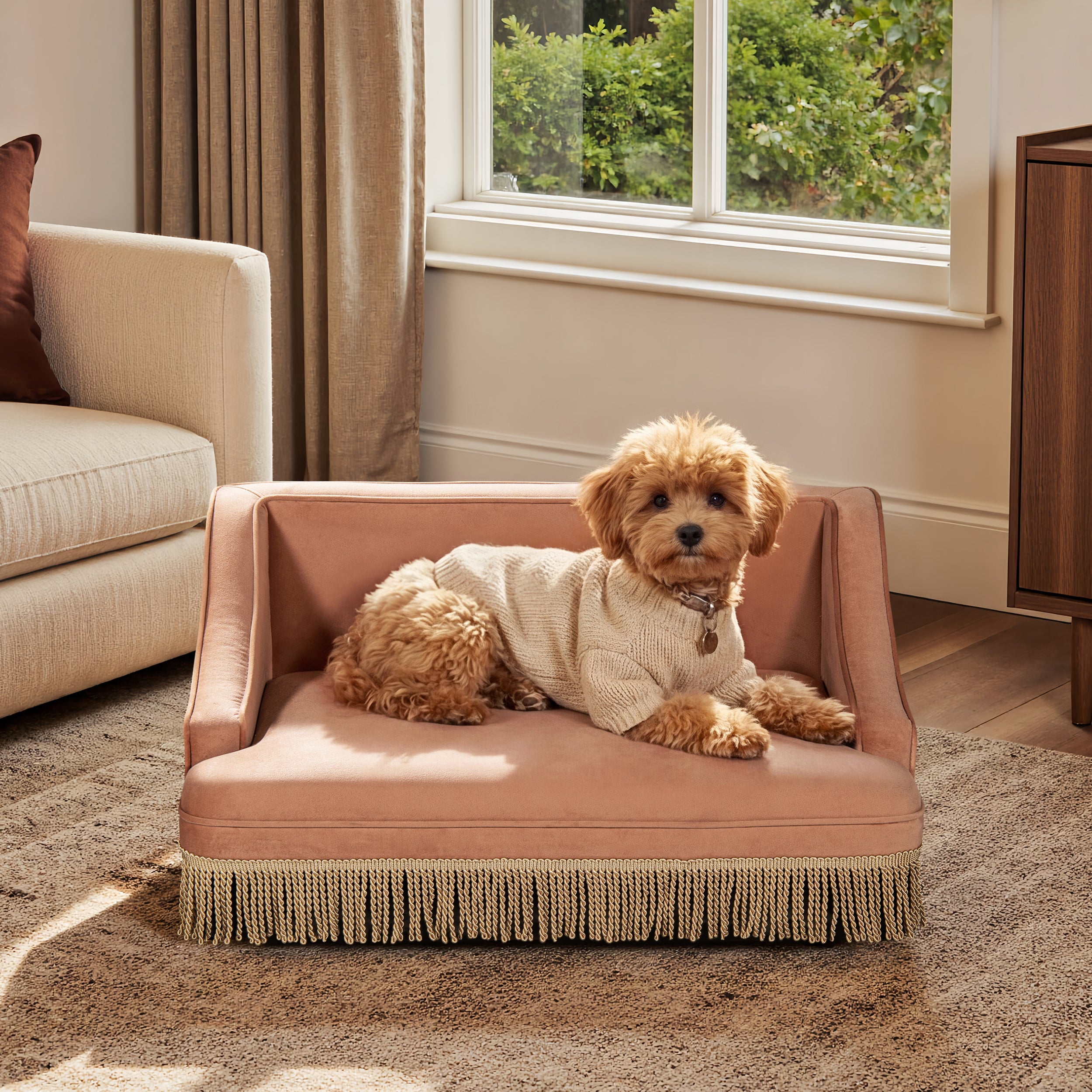 Duchess 33" Medium Princess Pet Bed Sofa with Fringe Skirt, Peach
