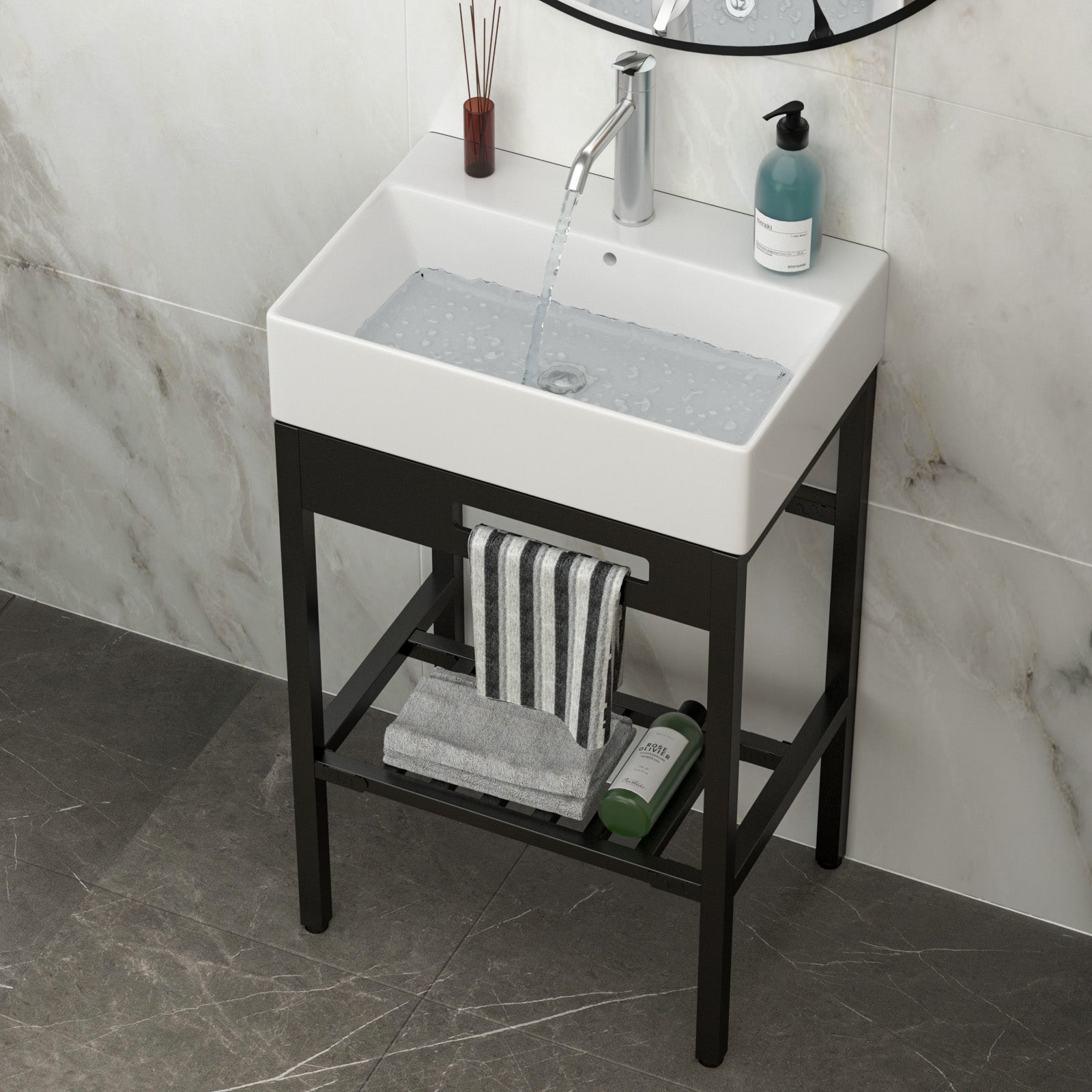 24" x 16.75" Bathroom Ceramic Console Sink with Overflow