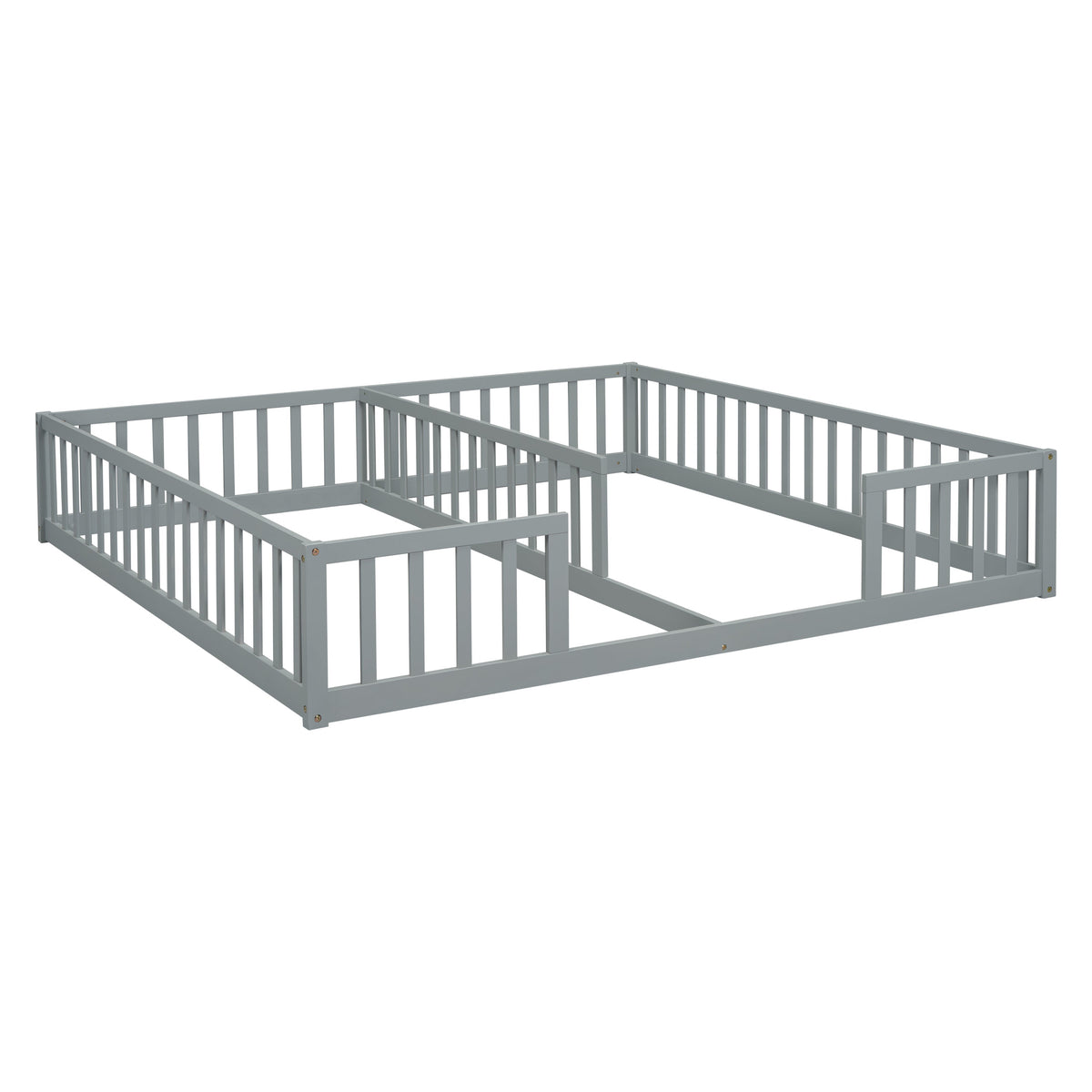 Double Twin Floor Bed with Fence, Guardrails, without Door