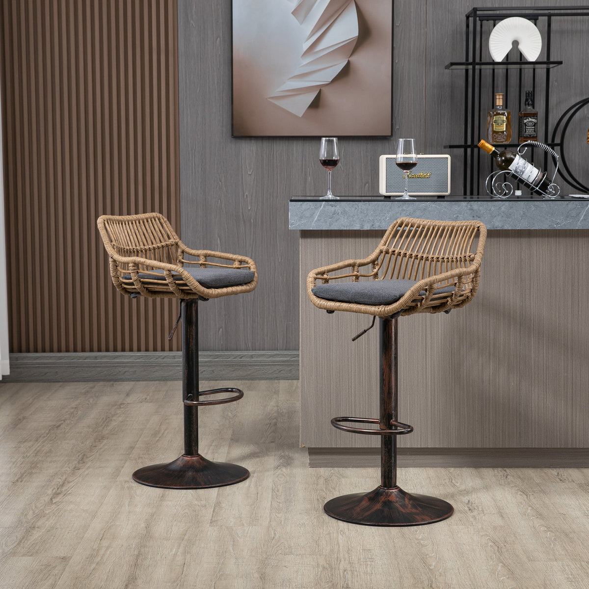 Modern Swivel Bar Stools Set of 2 Adjustable Counter Height Chairs