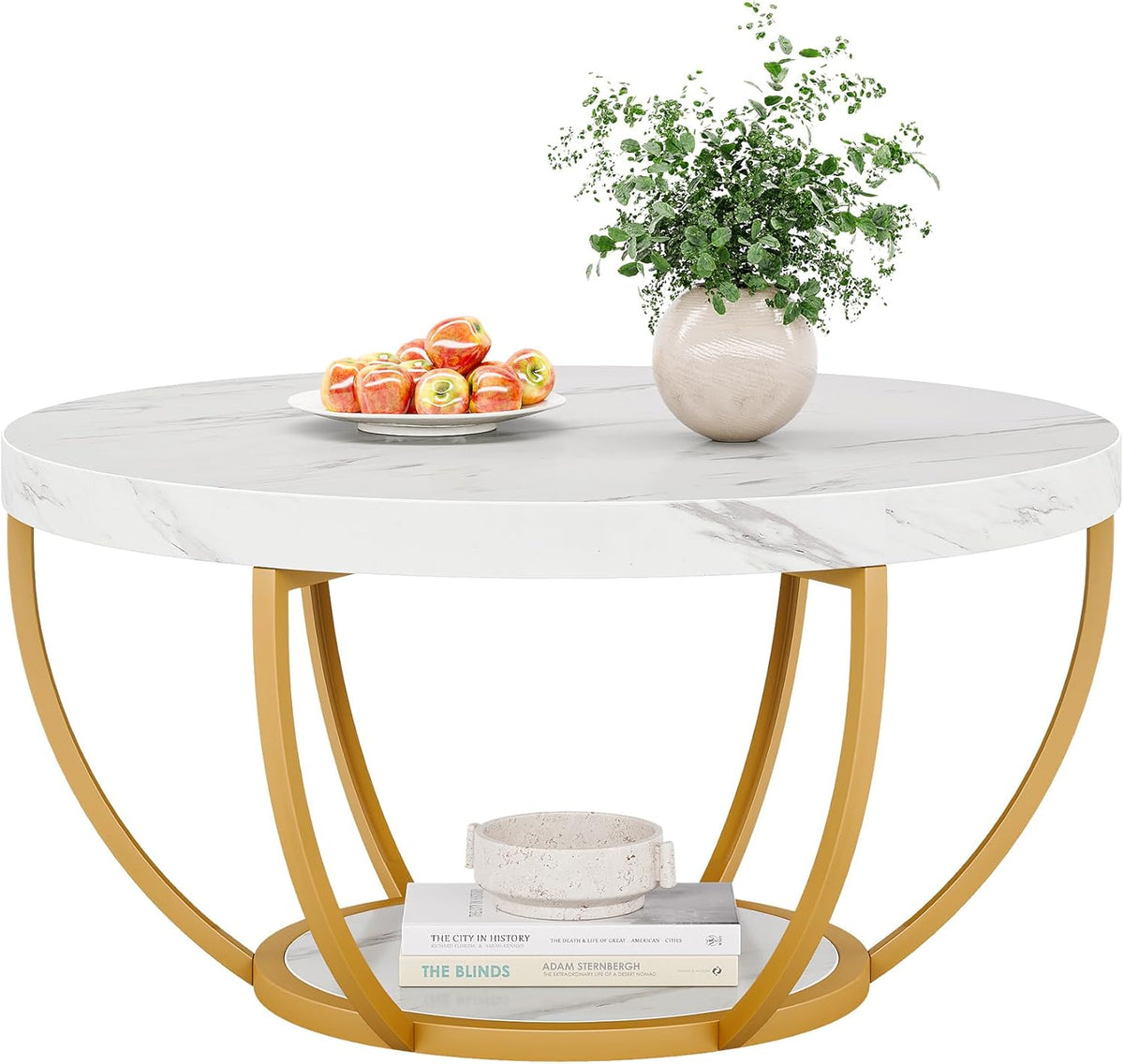 Modern Round Coffee Table - 31.7" 2 Tier Design