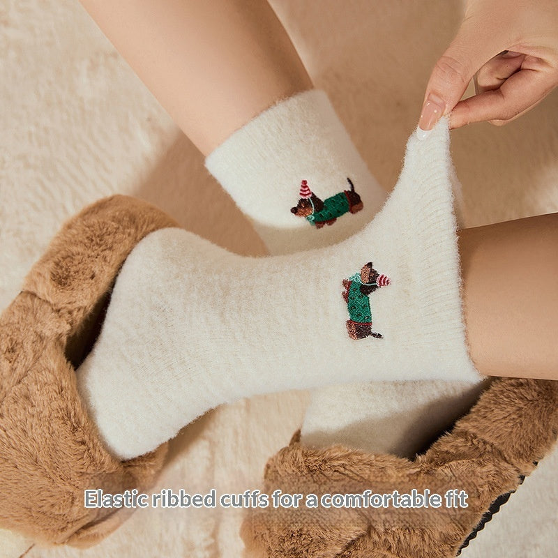 Playful Dachshund Embroidered Socks For Women
