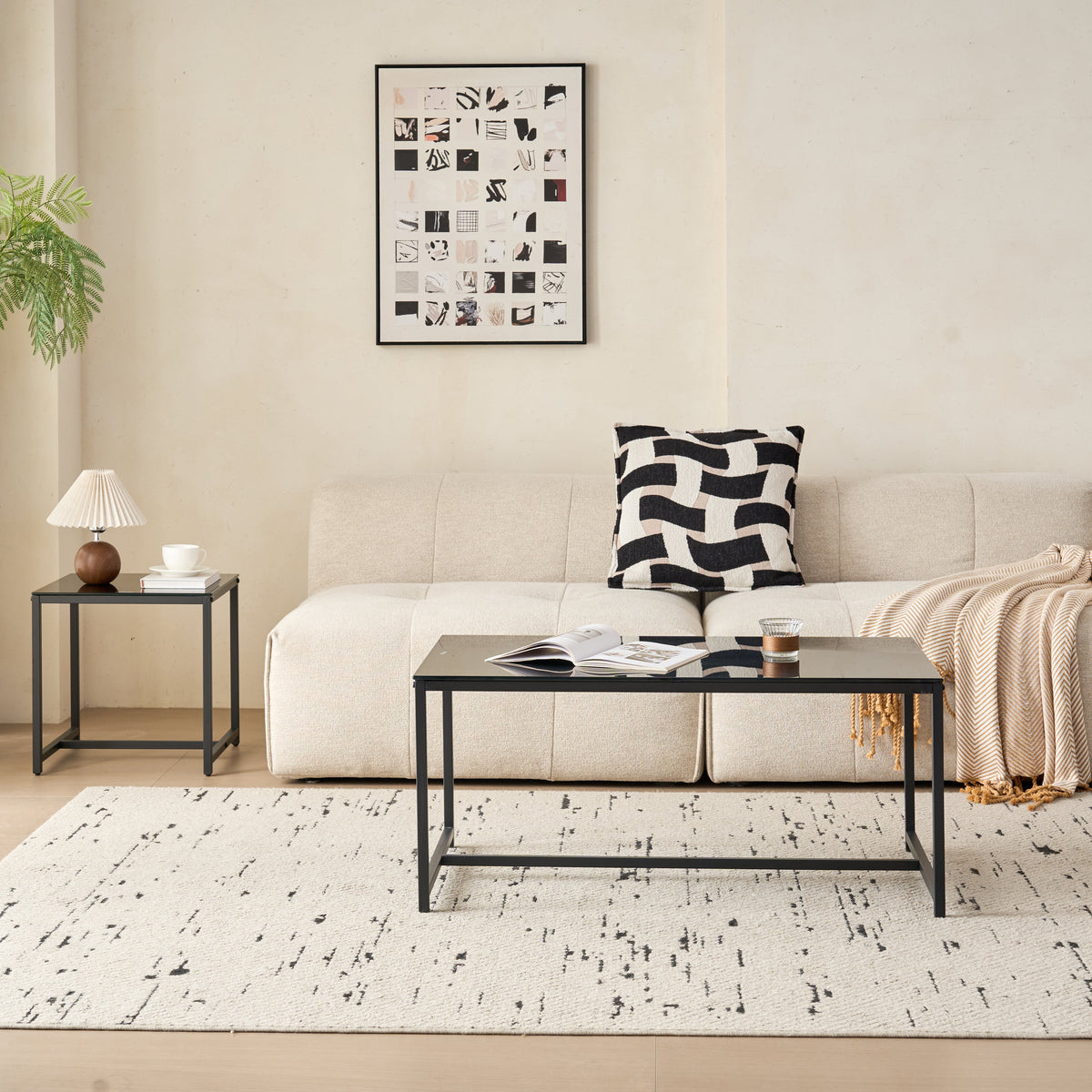 Black Glass Coffee Table, Small Tea Table