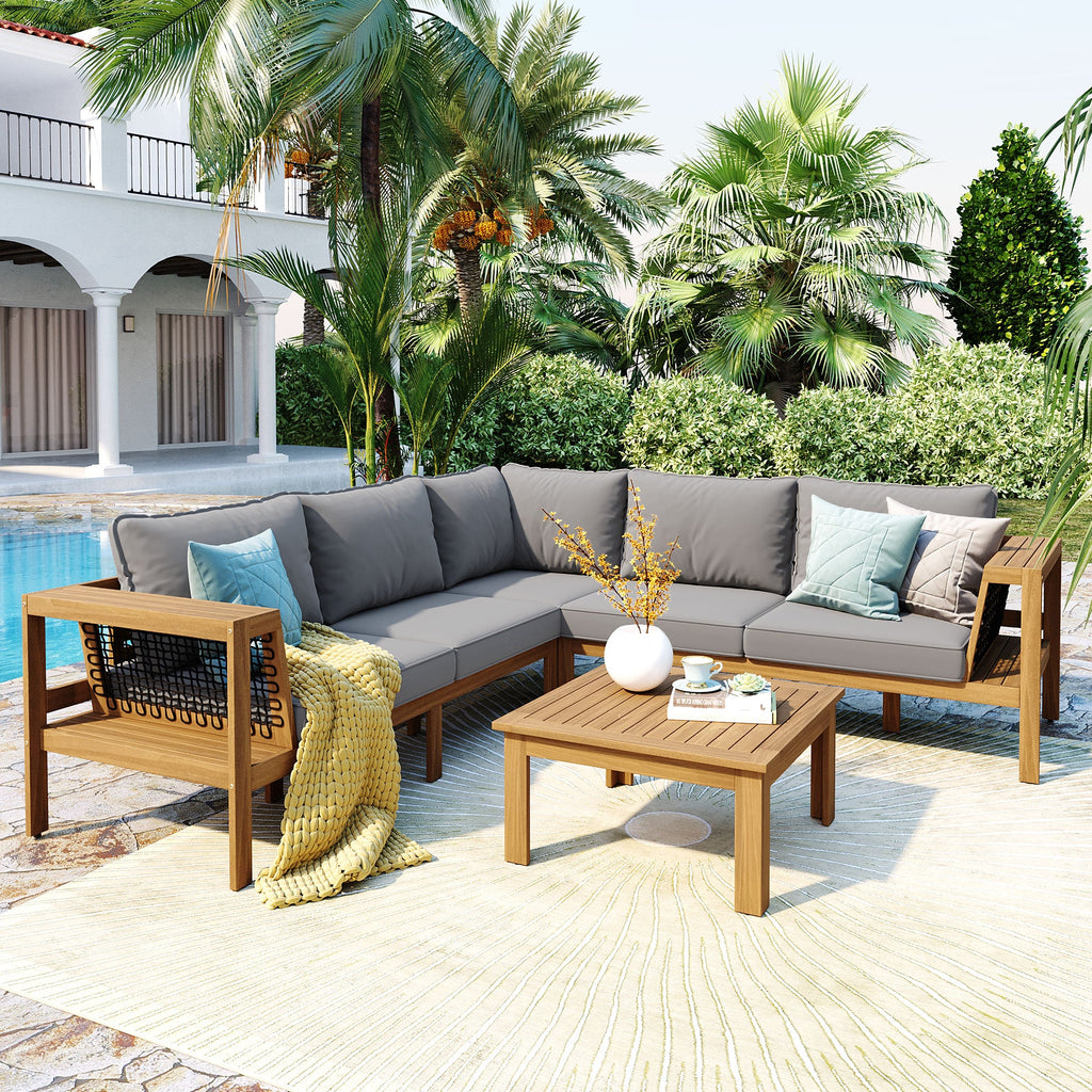 4 Pieces Outdoor Acacia Wood Sofa Set