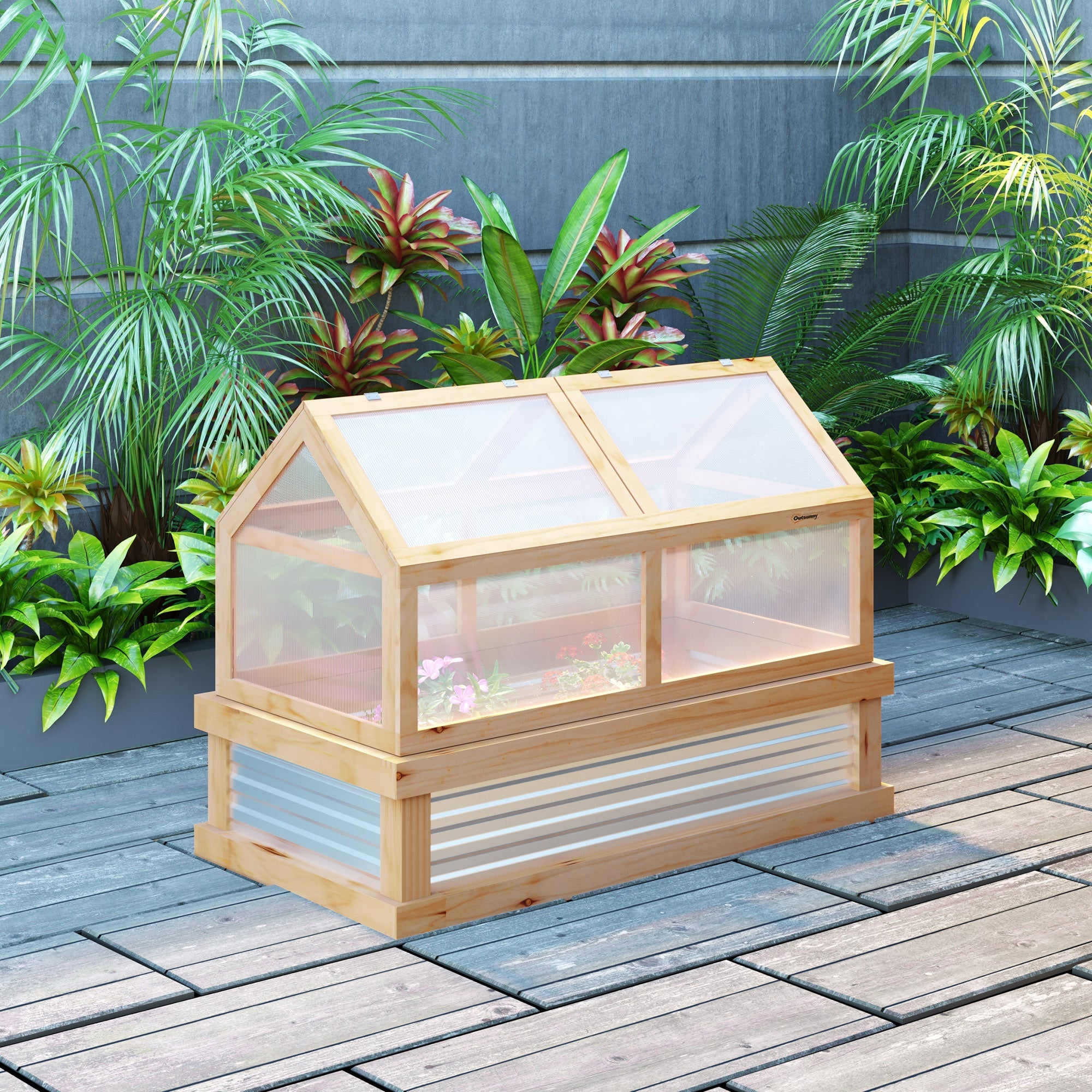 Outsunny Raised Garden Bed with Polycarbonate Greenhouse