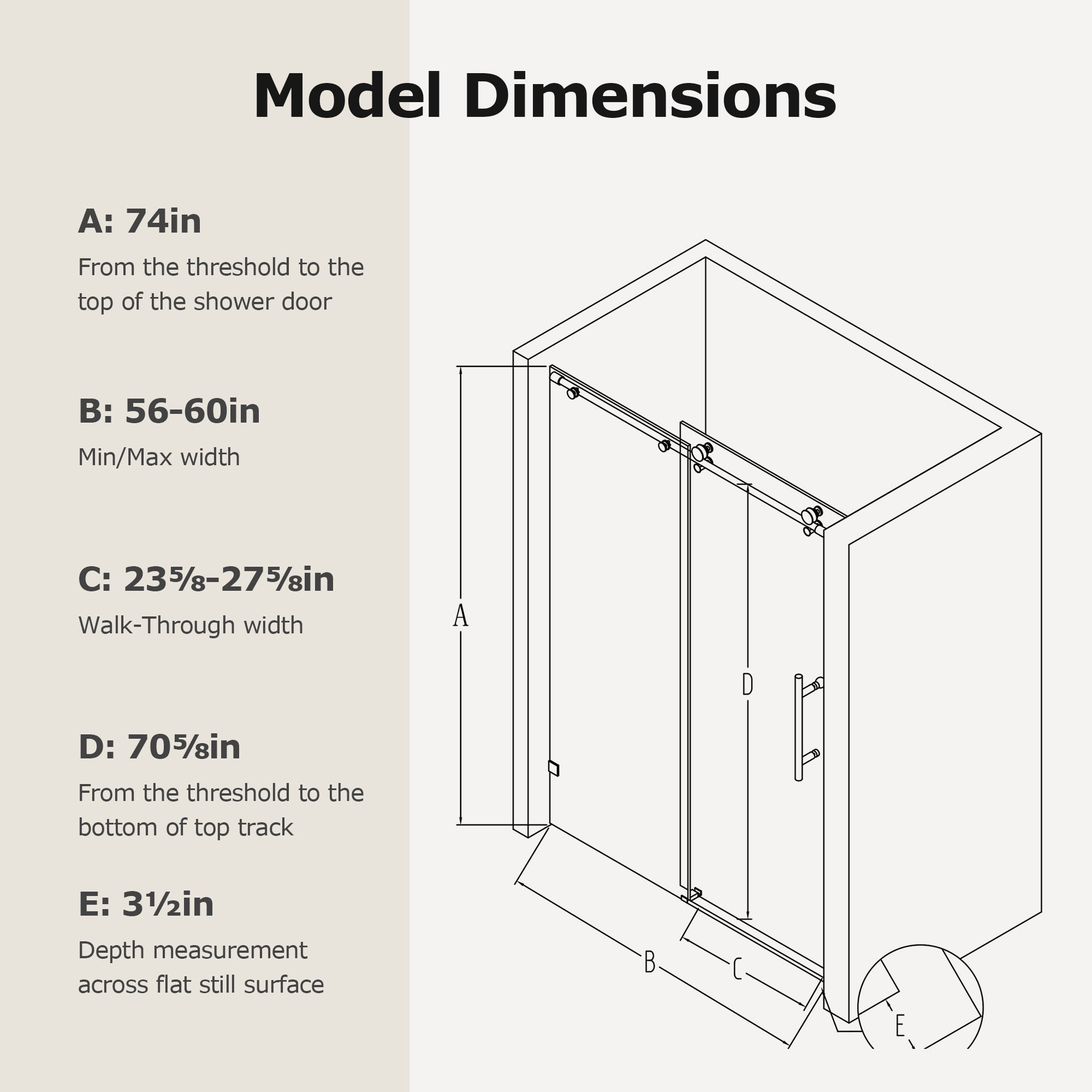 Frameless Single Sliding Shower Doors with Soft-Close Mechanism