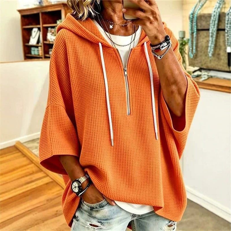 2026 European And American Women's Clothing Amazon Independent Station Knitted New Hooded Sweater Loose Casual Zipper